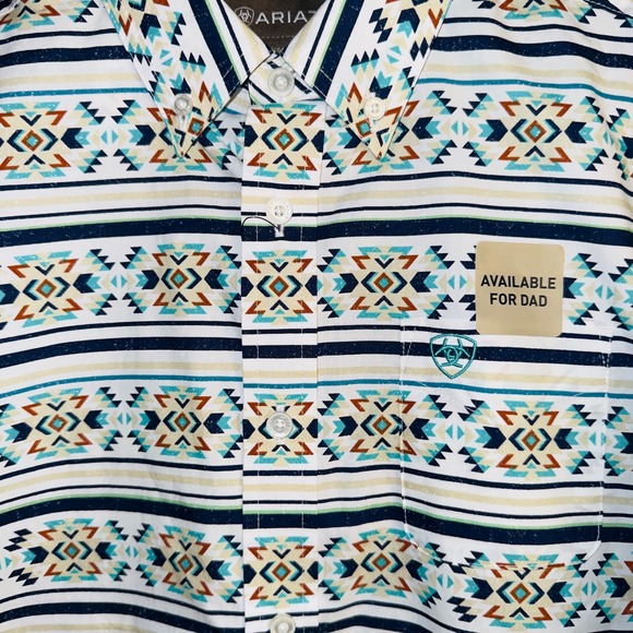 Ariat Boys 14-16 Judge Aztec Long Sleeve Button Down Cotton Shirt NWT - Picture 5 of 12